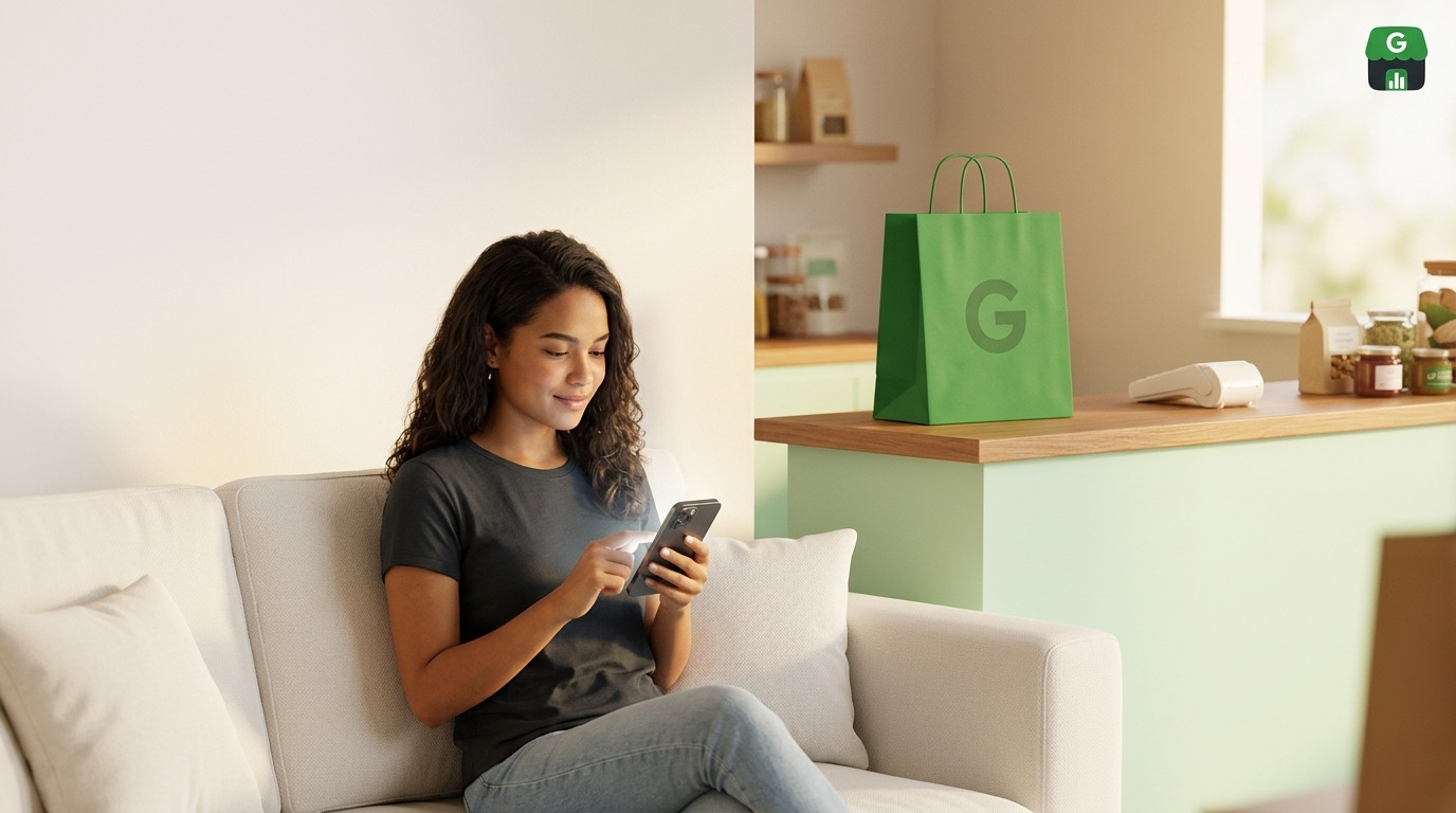 Empreendedora recebendo pedido da loja online no celular